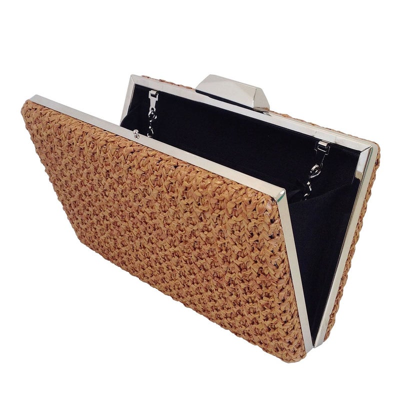 JNB Natural Straw Box Clutch, Tan - Image 4